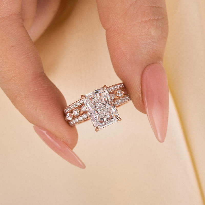 3PC Wedding Set Elegant 3.5 Carat Radiant Cut Simulated Diamond Engagement Ring with Round & Marquise Accents Bands