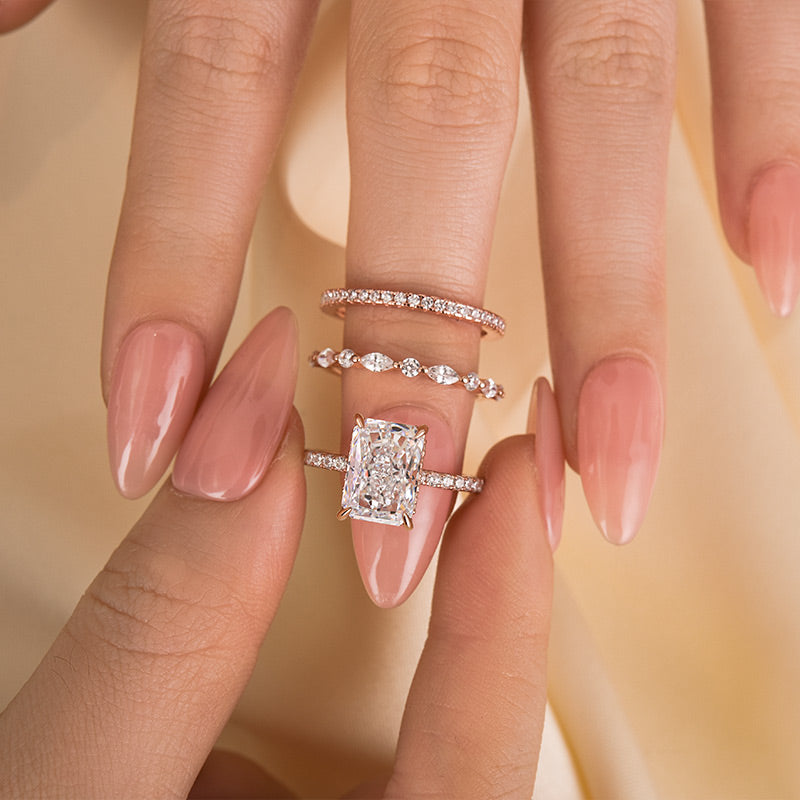 3PC Wedding Set Elegant 3.5 Carat Radiant Cut Simulated Diamond Engagement Ring with Round & Marquise Accents Bands