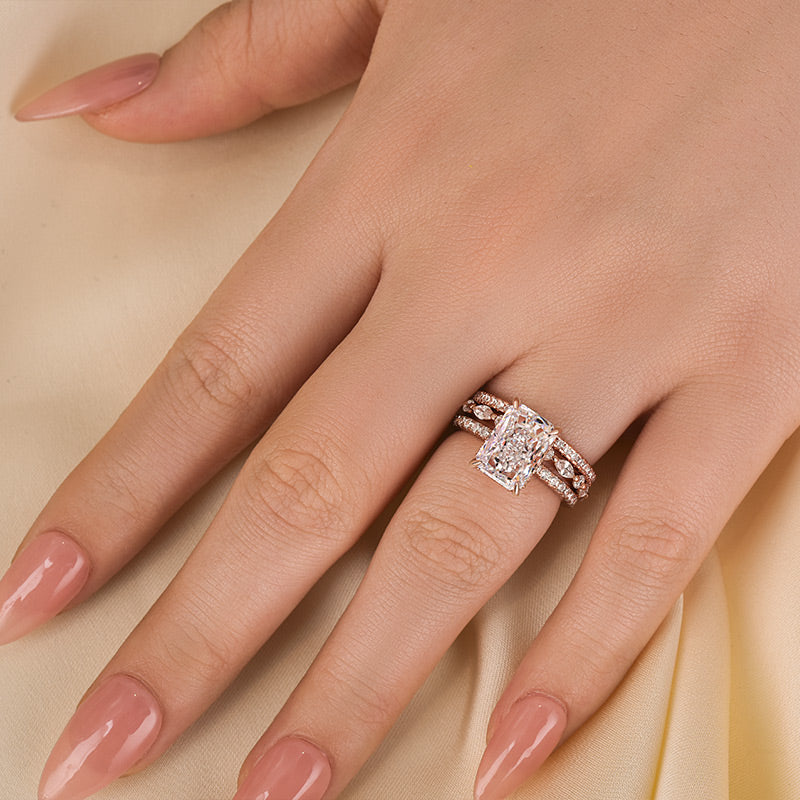 3PC Wedding Set Elegant 3.5 Carat Radiant Cut Simulated Diamond Engagement Ring with Round & Marquise Accents Bands