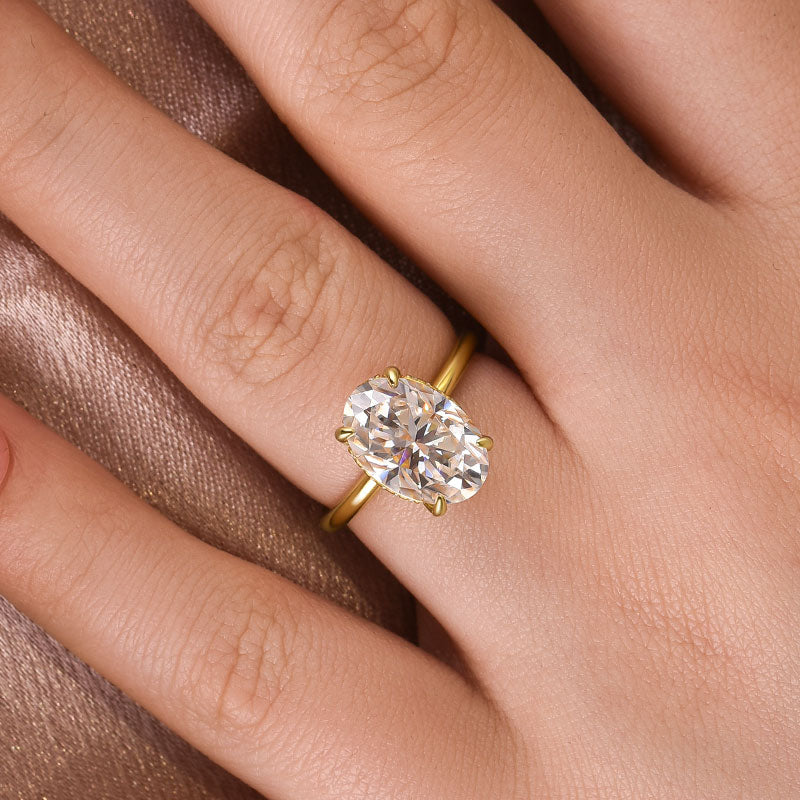 Classic 4.0Ct Solitaire Oval Cut Hidden Halo Engagement Ring In Sterling Silver
