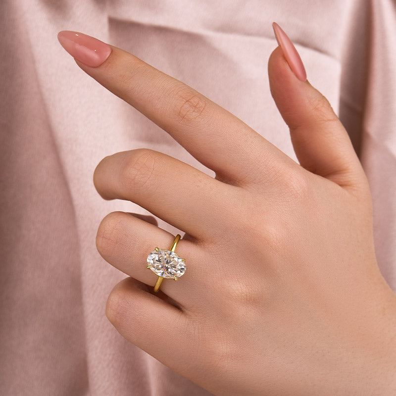 Classic 4.0Ct Solitaire Oval Cut Hidden Halo Engagement Ring In Sterling Silver