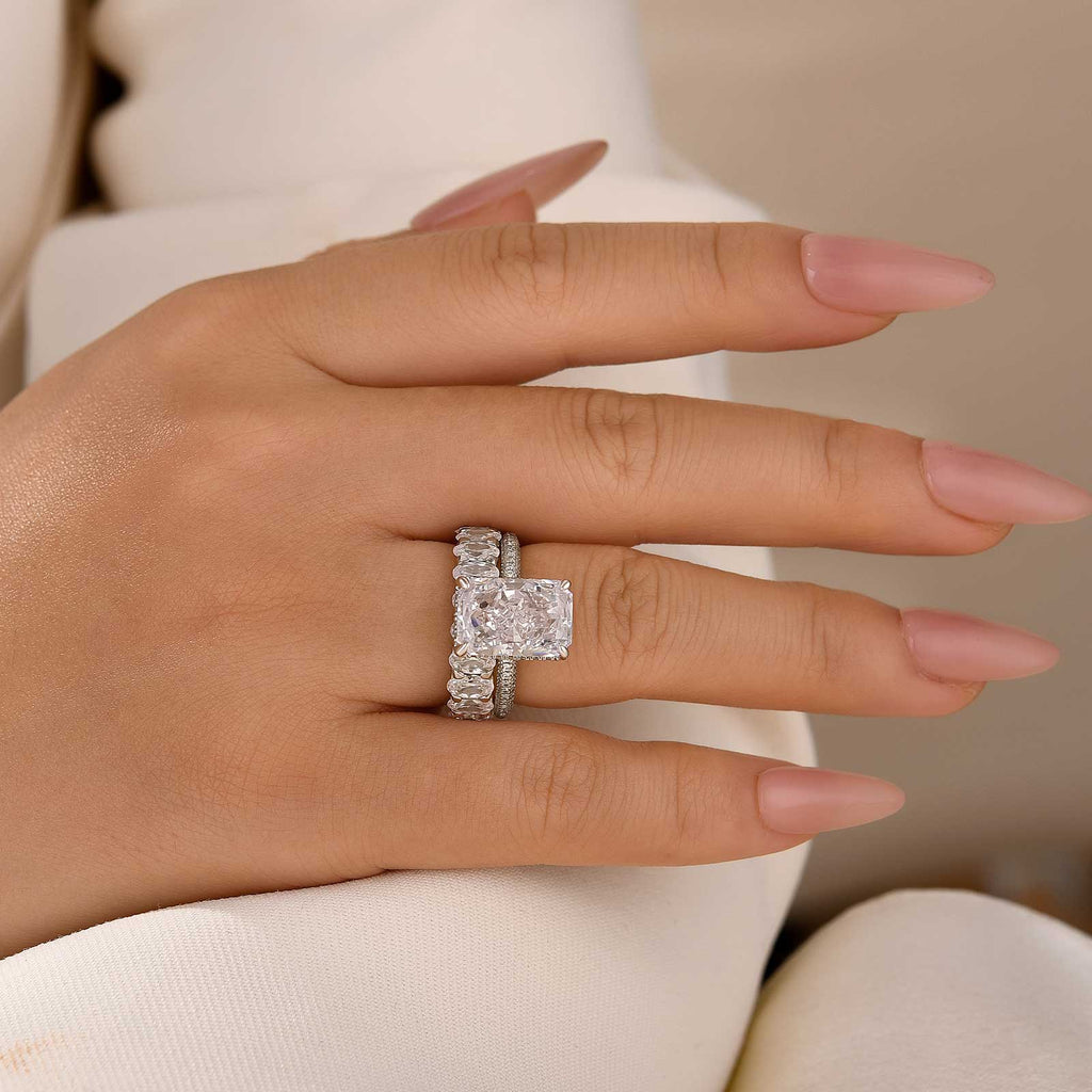 Luxurious 5.0Ct Elongated Radiant Cut Wedding Ring Set Travel Ring With Oval Cut Wedding Band