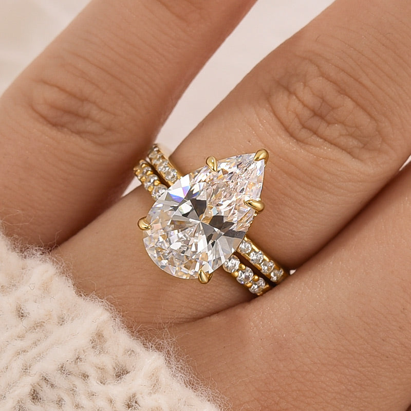 Maxine 4.5 Carat Pear Cut Wedding Ring Set With Open Wedding Band