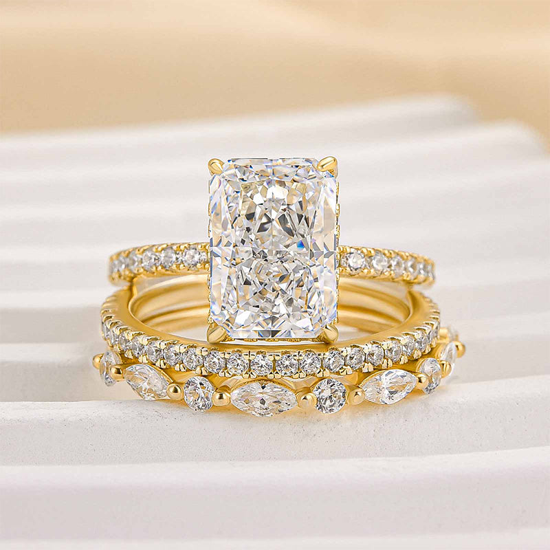 3PC Wedding Set Elegant 3.5 Carat Radiant Cut Simulated Diamond Engagement Ring with Round & Marquise Accents Bands