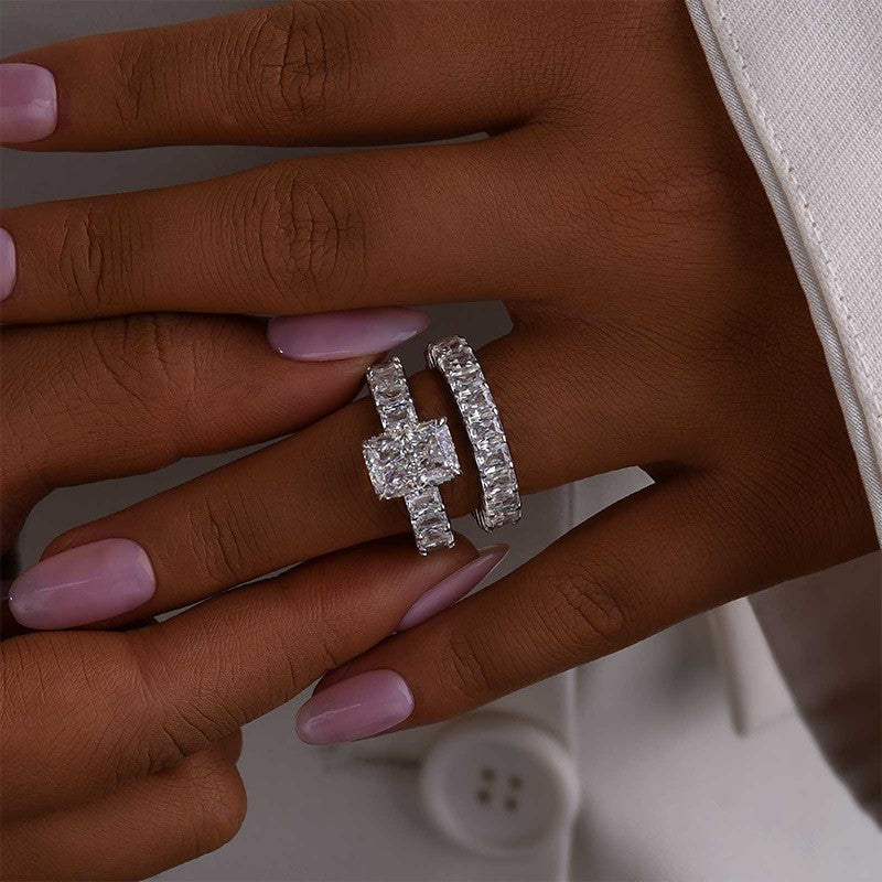2PC Wedding Set Luxe 5.0Ct/3.5Ct Luxe Radiant Cut Engagement Ring With Radiant Cut Wedding Band