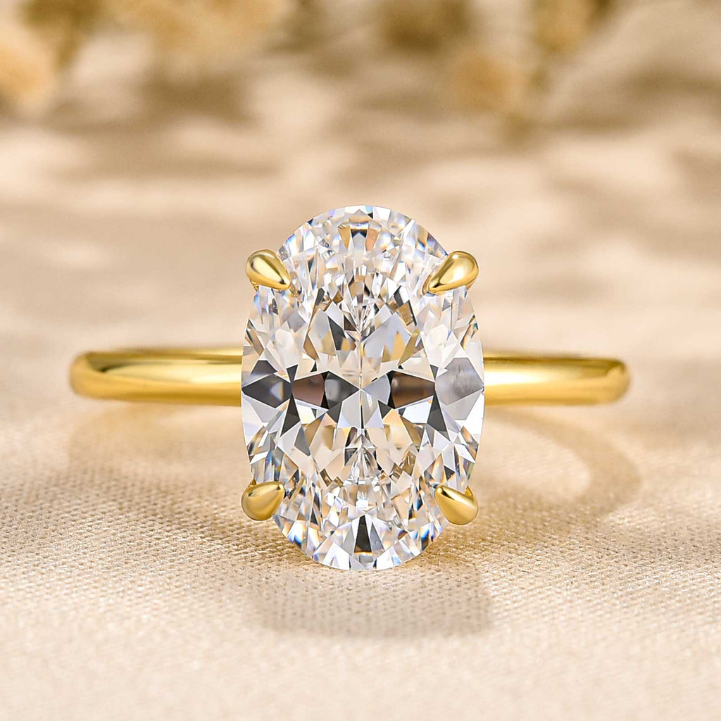 Classic 4.0Ct Solitaire Oval Cut Hidden Halo Engagement Ring In Sterling Silver