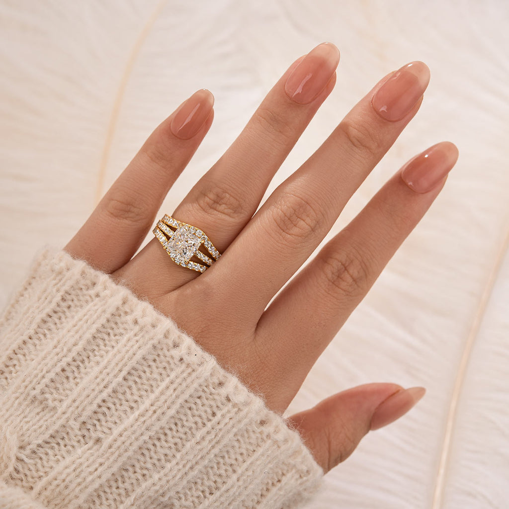 2PC Enhancer Wedding Set Gorgeous 2.0Ct Princess Cut Engagement Ring With Enhancer Wedding Band