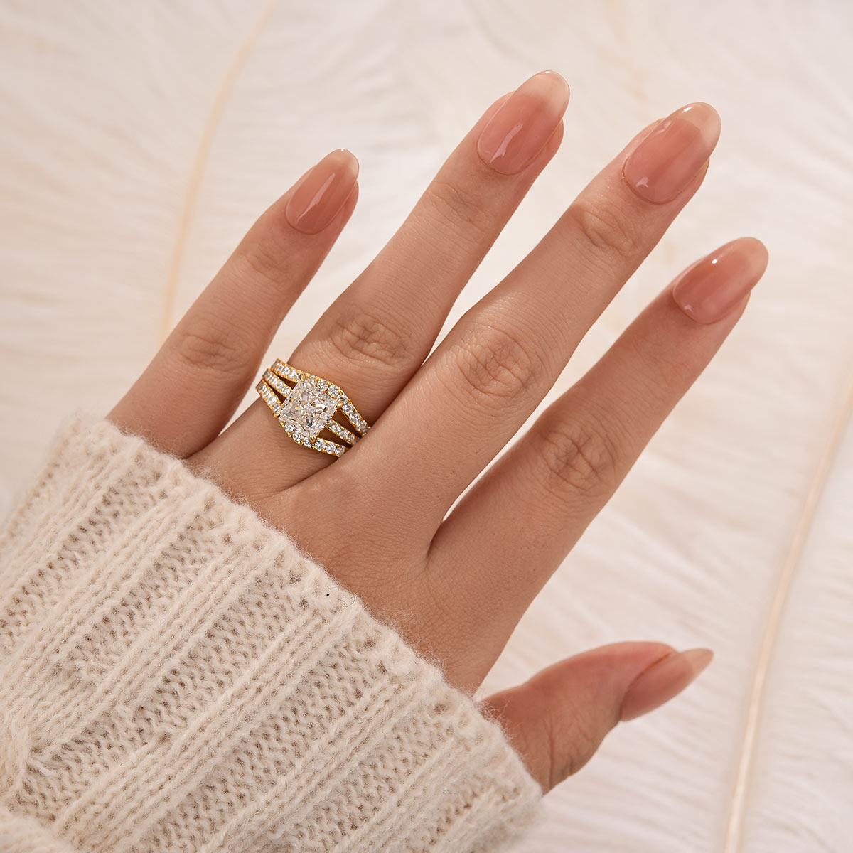 2PC Enhancer Wedding Set Gorgeous 2.0Ct Princess Cut Engagement Ring With Enhancer Wedding Band