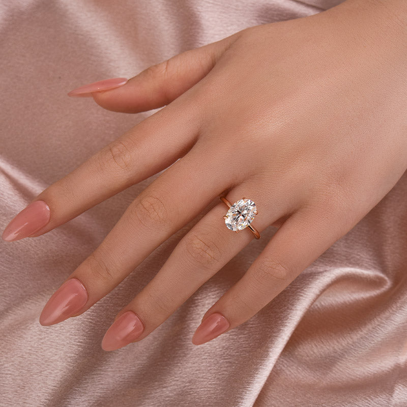Classic 4.0Ct Solitaire Oval Cut Hidden Halo Engagement Ring In Sterling Silver