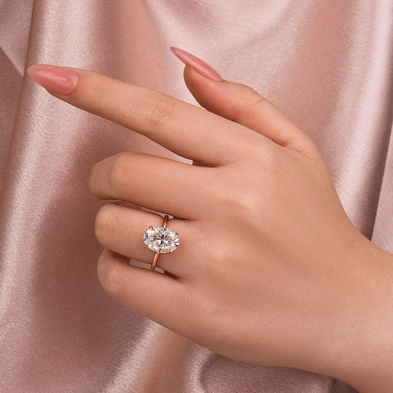 Classic 4.0Ct Solitaire Oval Cut Hidden Halo Engagement Ring In Sterling Silver