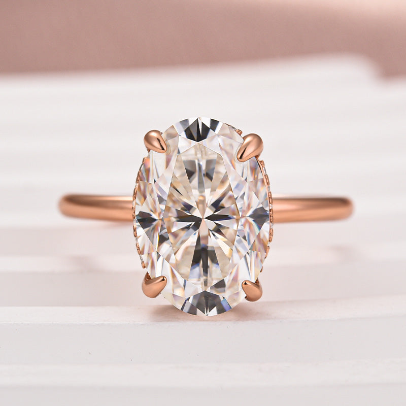 Classic 4.0Ct Solitaire Oval Cut Hidden Halo Engagement Ring In Sterling Silver