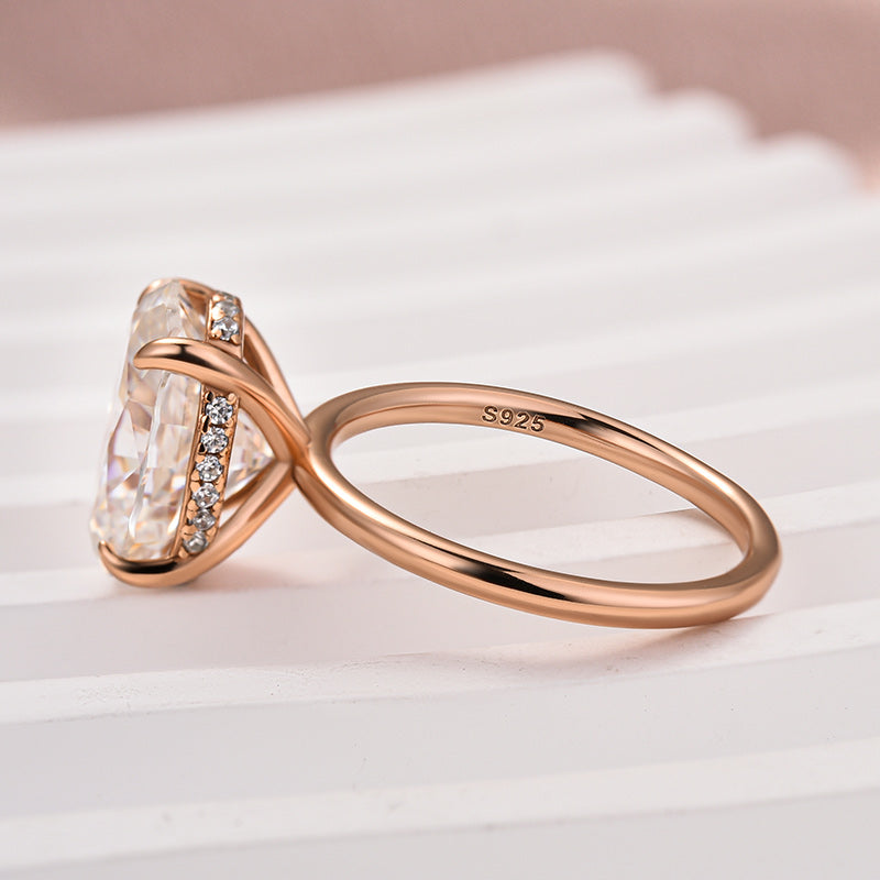 Classic 4.0Ct Solitaire Oval Cut Hidden Halo Engagement Ring In Sterling Silver