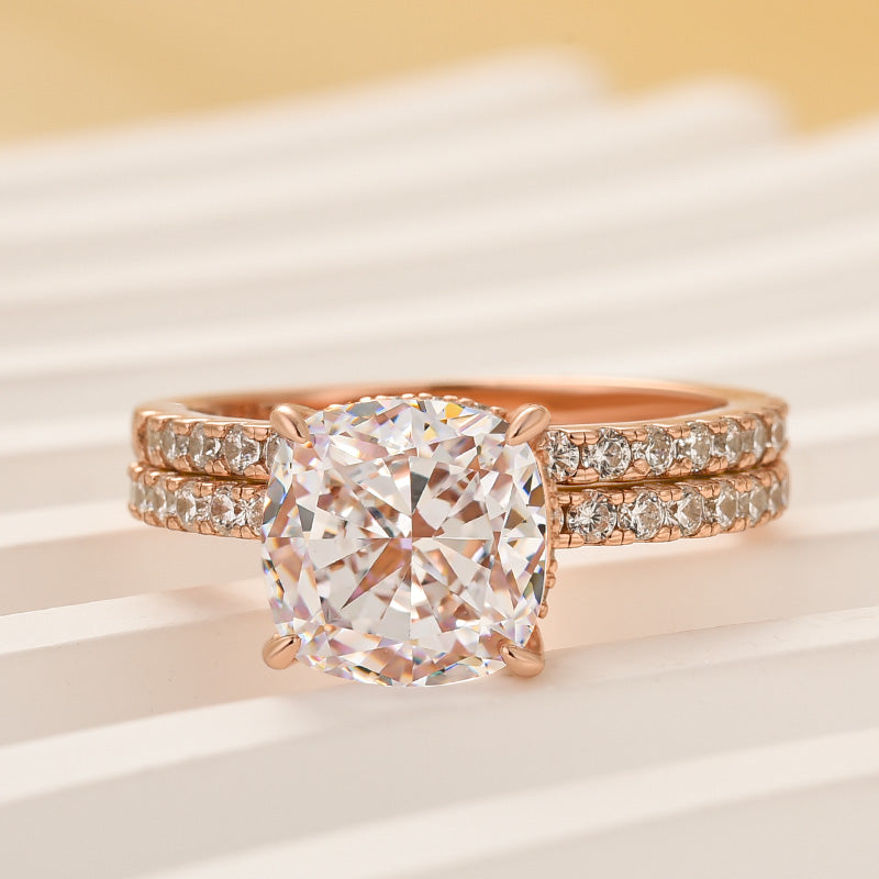 2.5 Carat Cushion Cut Bridal Wedding Ring Set Travel Ring With Half Eternity Wedding Band