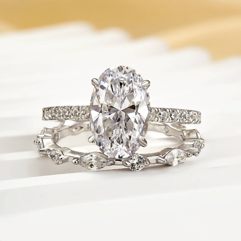 2.5Ct Oval Cut Wedding Ring Set Travel Ring With Classic Wedding Band