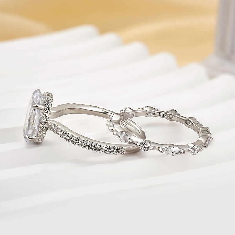 2.5Ct Oval Cut Wedding Ring Set Travel Ring With Classic Wedding Band
