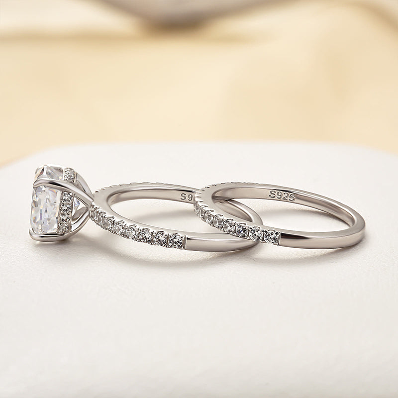 2.5 Carat Cushion Cut Bridal Wedding Ring Set Travel Ring With Half Eternity Wedding Band