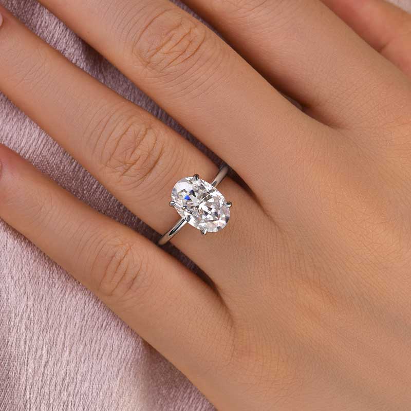 Classic 4.0Ct Solitaire Oval Cut Hidden Halo Engagement Ring In Sterling Silver
