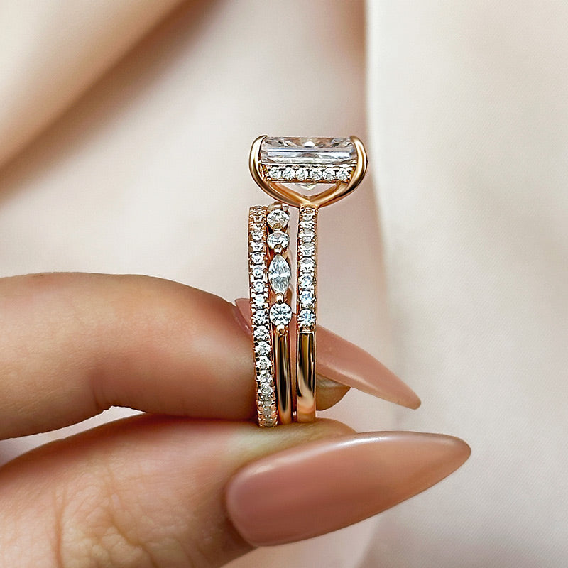 3PC Wedding Set Elegant 3.5 Carat Radiant Cut Simulated Diamond Engagement Ring with Round & Marquise Accents Bands