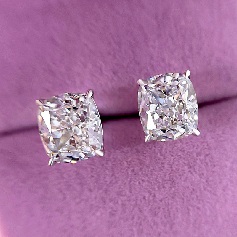 2.0Ct Classic Crushed Ice Cushion Cut Women's Stud Earrings In Sterling Silver