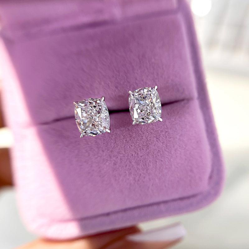 2.0Ct Classic Crushed Ice Cushion Cut Women's Stud Earrings In Sterling Silver