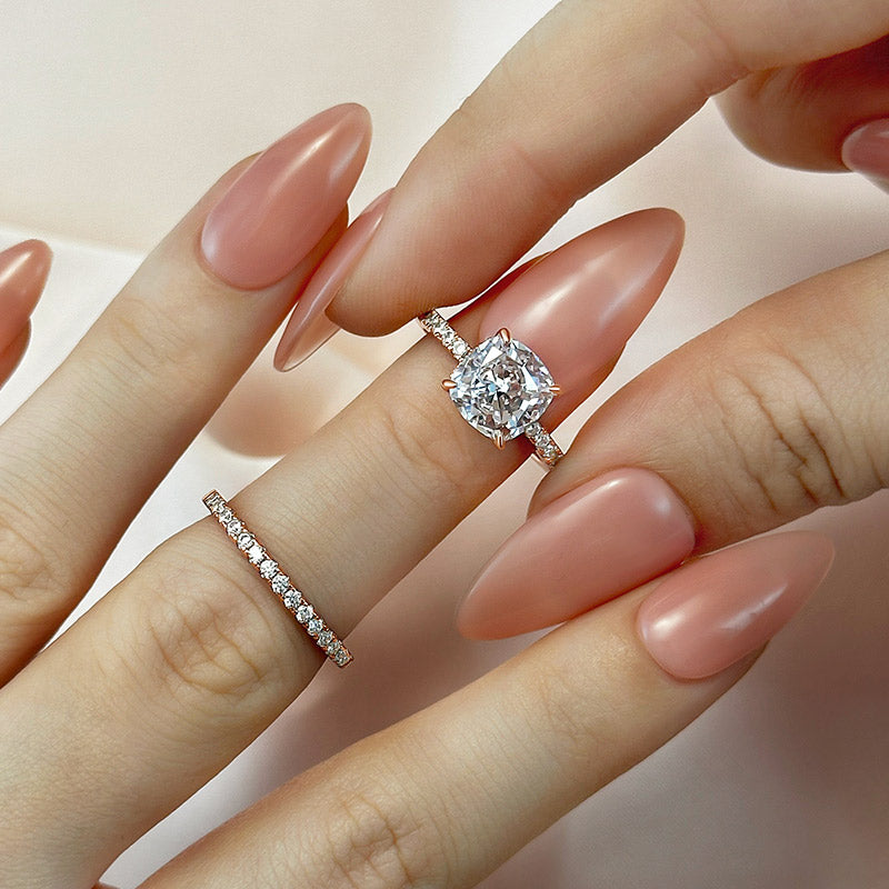 2.5 Carat Cushion Cut Bridal Wedding Ring Set Travel Ring With Half Eternity Wedding Band