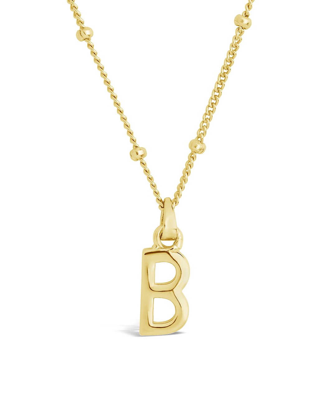 Sterling Silver Initial Necklace with Beaded Chain