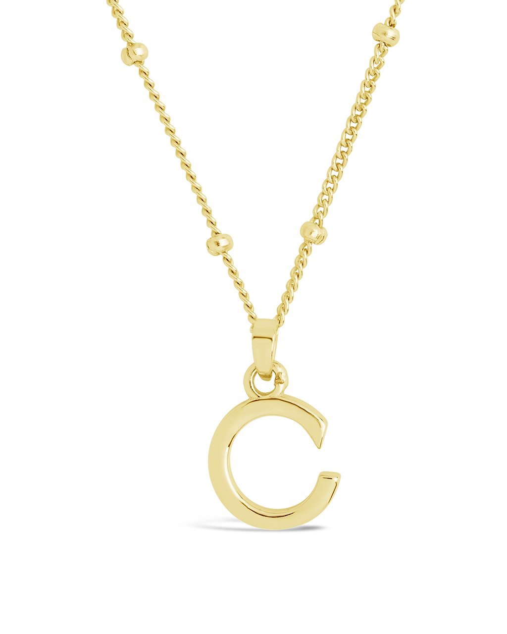 Sterling Silver Initial Necklace with Beaded Chain