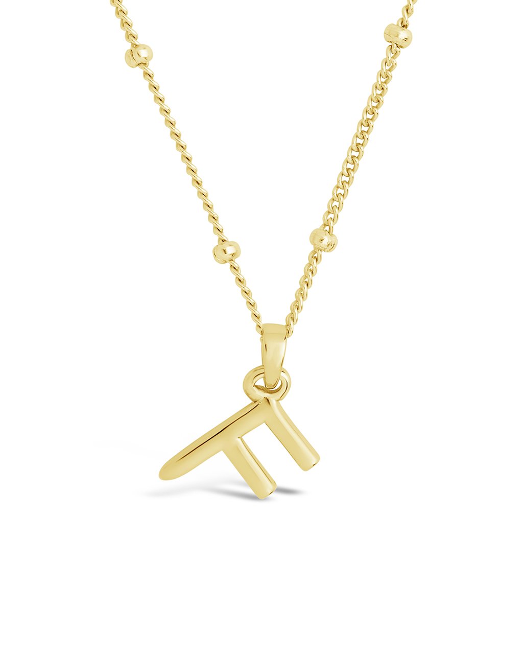 Sterling Silver Initial Necklace with Beaded Chain