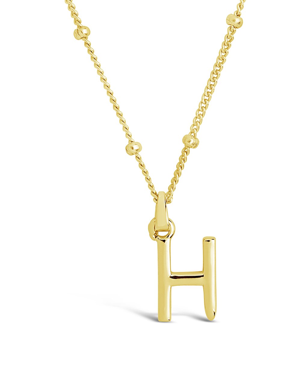 Sterling Silver Initial Necklace with Beaded Chain