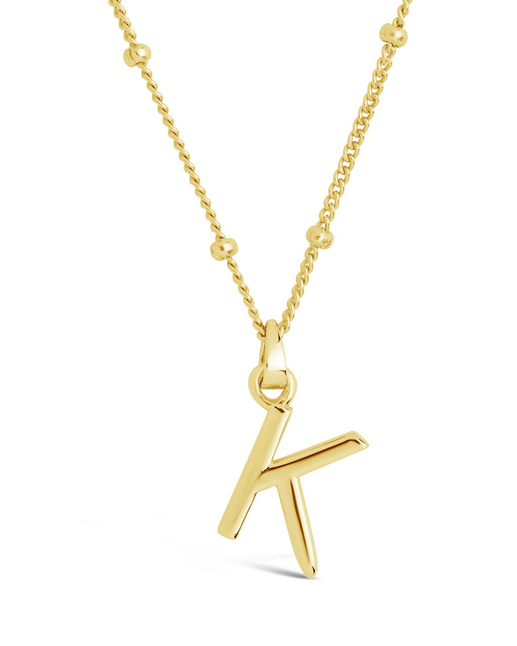 Sterling Silver Initial Necklace with Beaded Chain