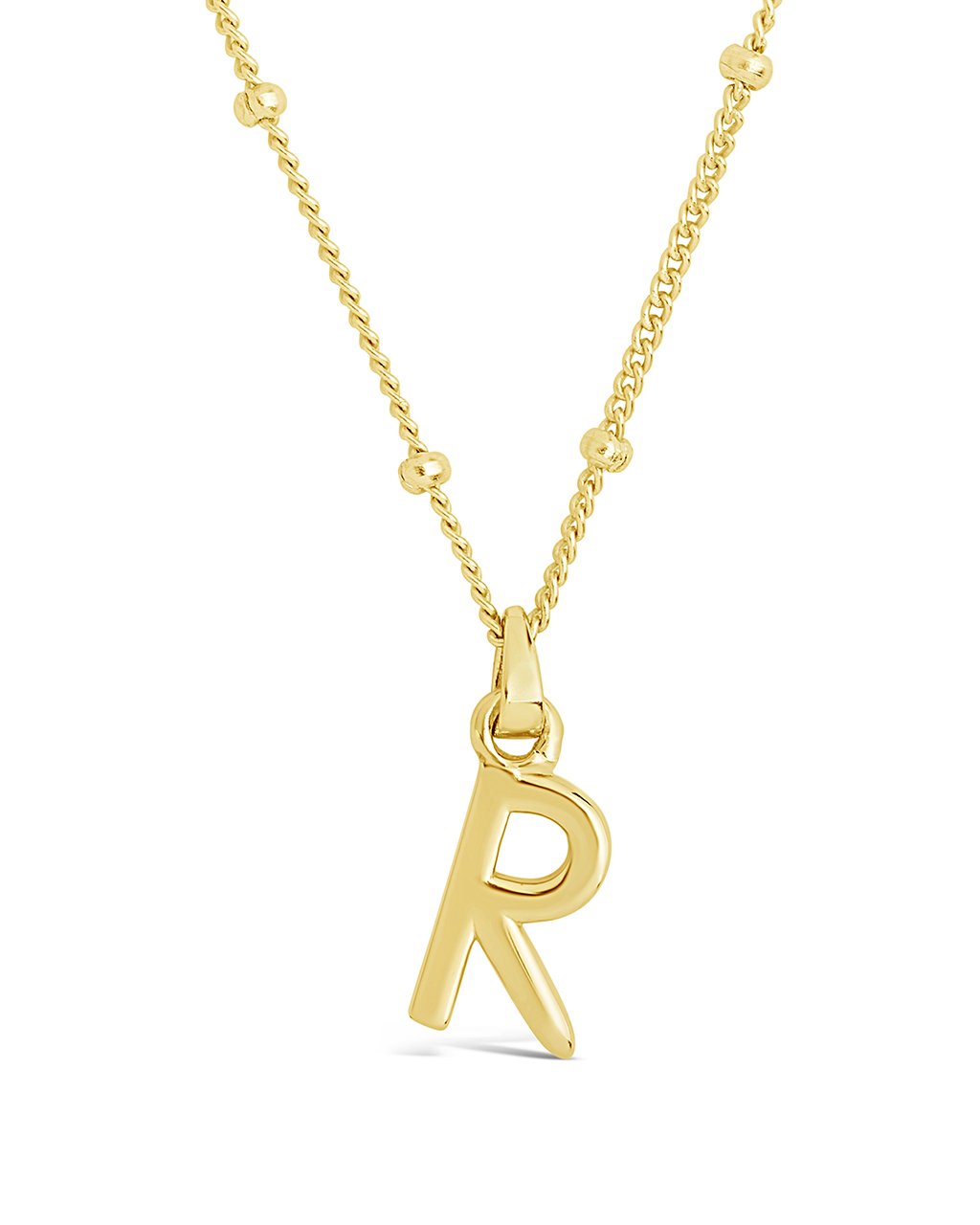 Sterling Silver Initial Necklace with Beaded Chain