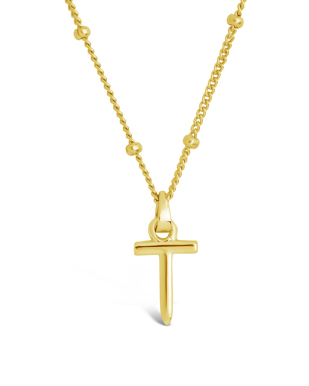 Sterling Silver Initial Necklace with Beaded Chain