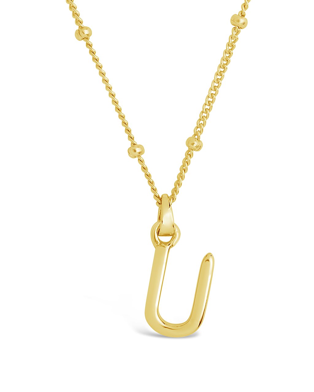 Sterling Silver Initial Necklace with Beaded Chain