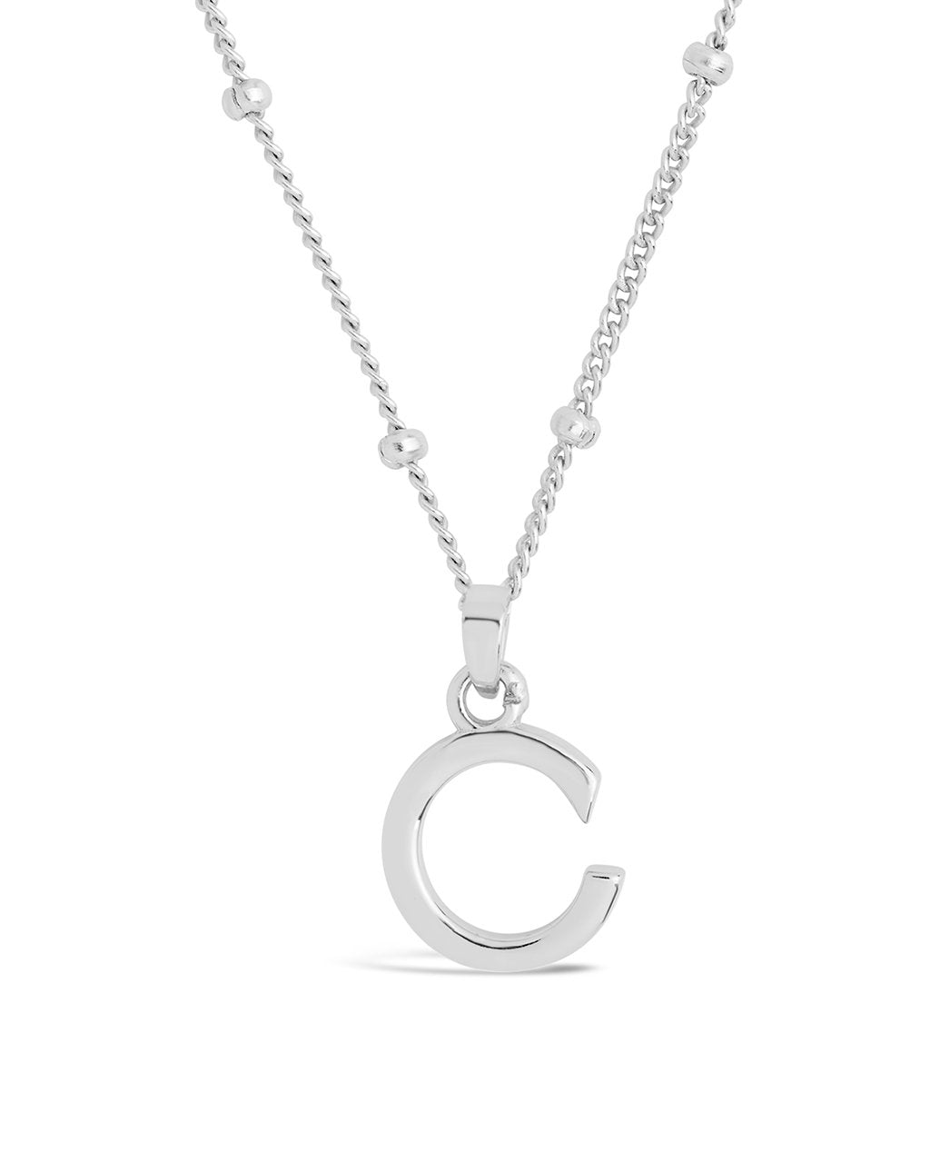Sterling Silver Initial Necklace with Beaded Chain