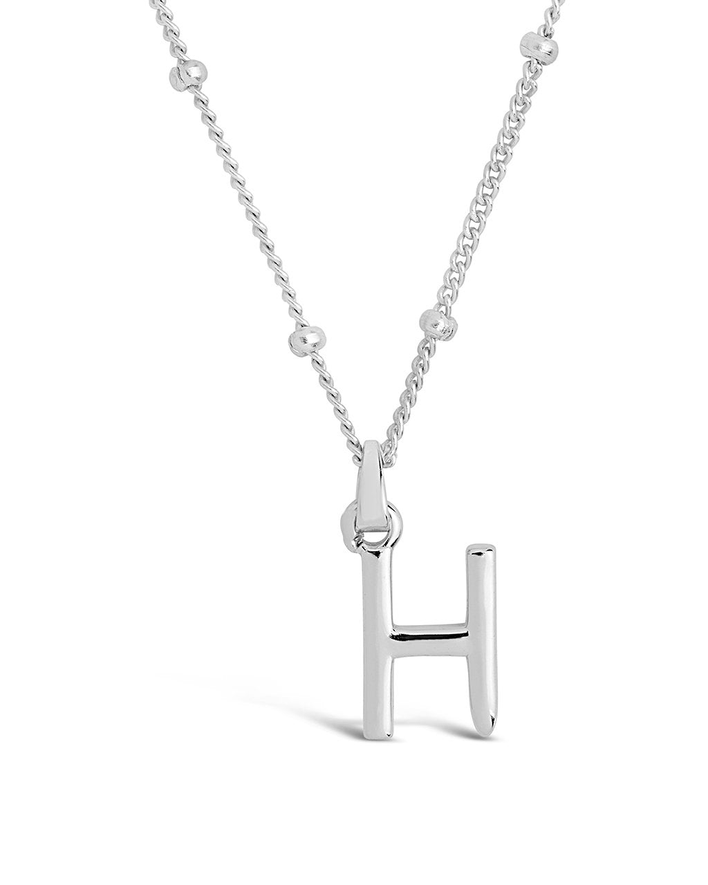 Sterling Silver Initial Necklace with Beaded Chain