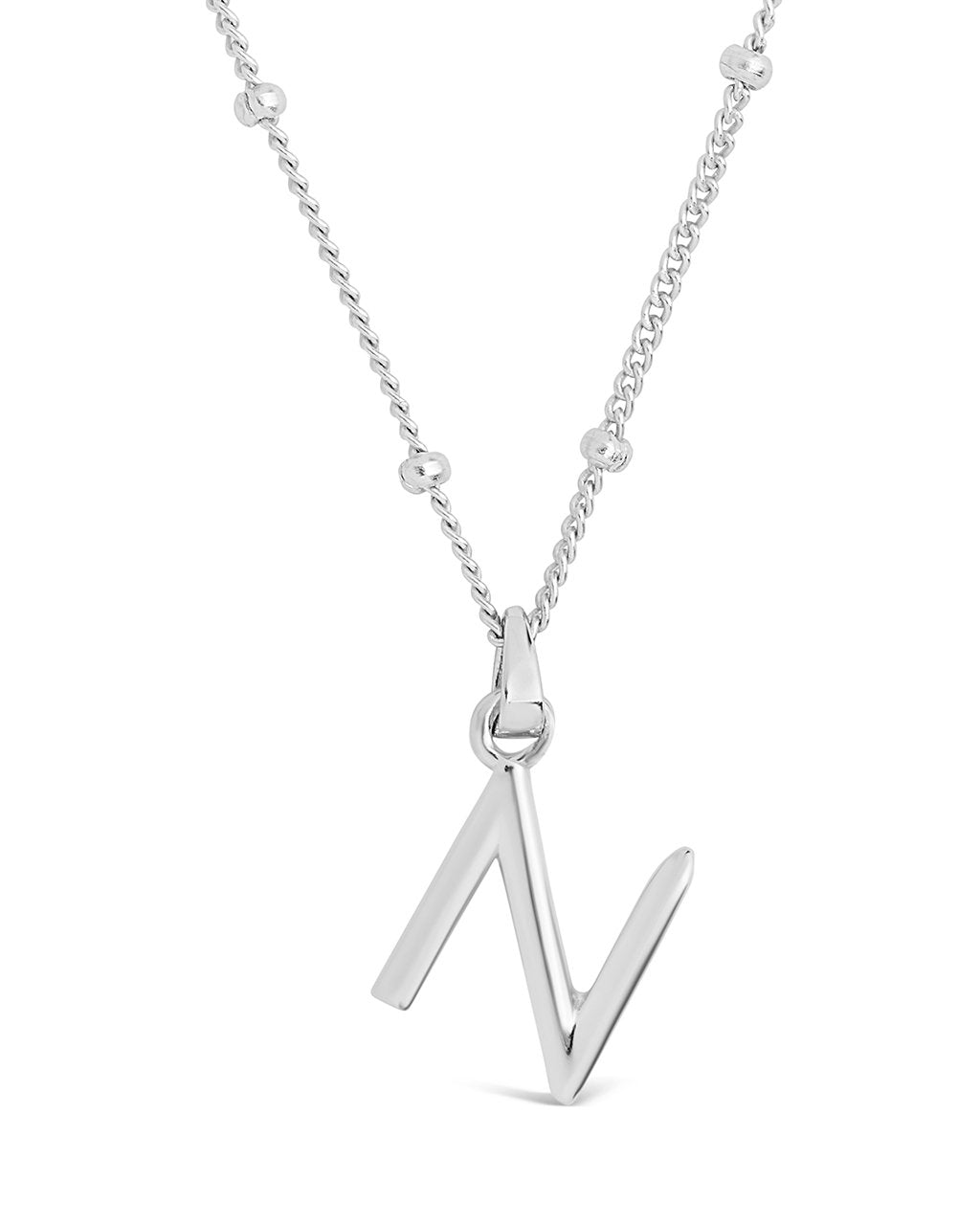 Sterling Silver Initial Necklace with Beaded Chain
