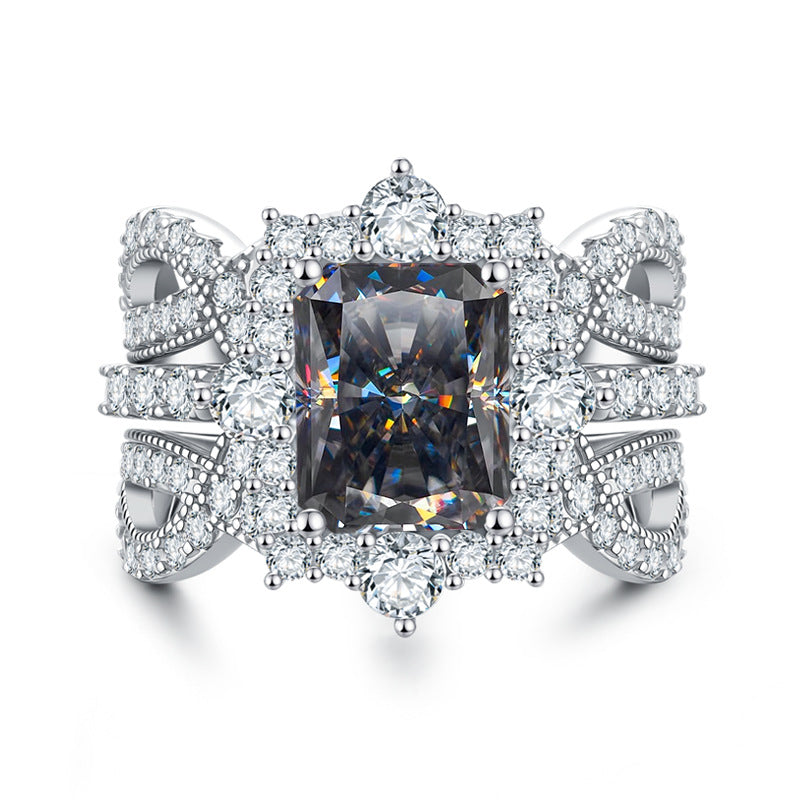Luxury 4-Carat Moissanite Cluster Ring, 925 Sterling Silver Engagement & Wedding Band with Diamond Accents