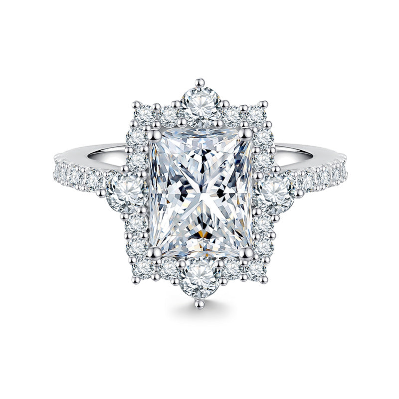 Luxury 4-Carat Moissanite Cluster Ring, 925 Sterling Silver Engagement & Wedding Band with Diamond Accents